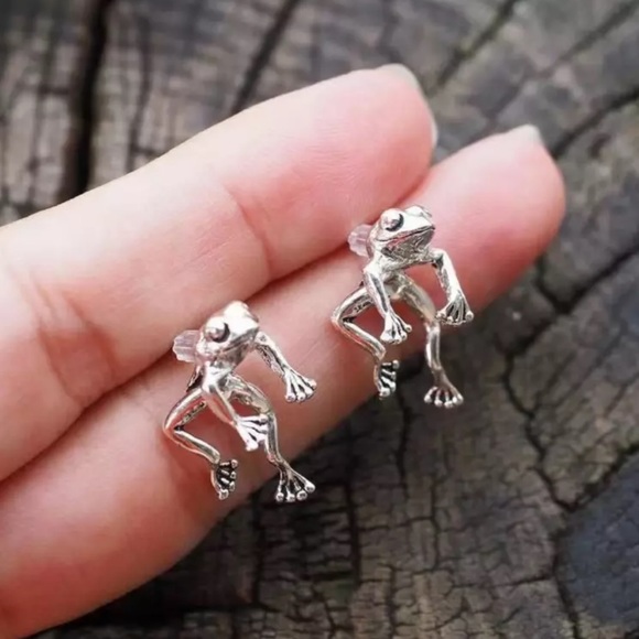 Jewelry - Silver frog earrings jewelry gift